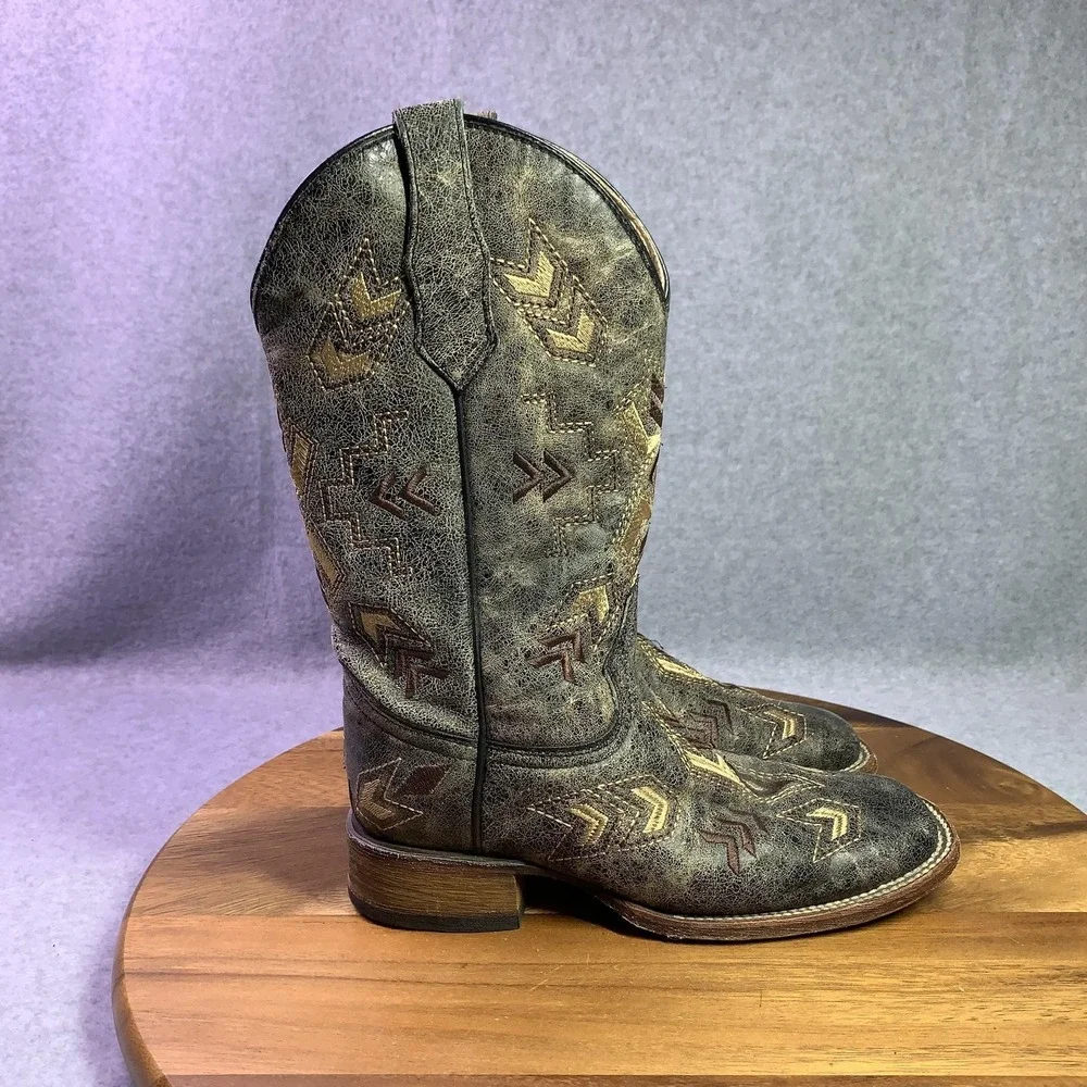 Circle G Boots Womens 6 Gray L5253 Western Embroidered Leather Square Toe